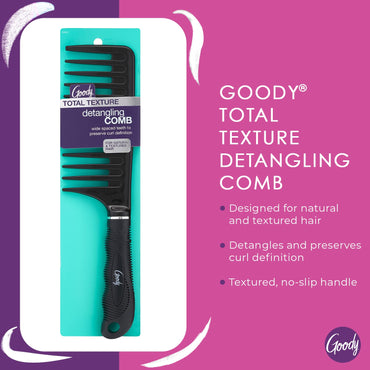GOODY Total Texture Detangling Handle Comb, Wide Spaced Teeth Preserve Curl Definition, Pain-Free Hair Accessories for Women & Girls, Durable for Everyday and Professional Use, Black